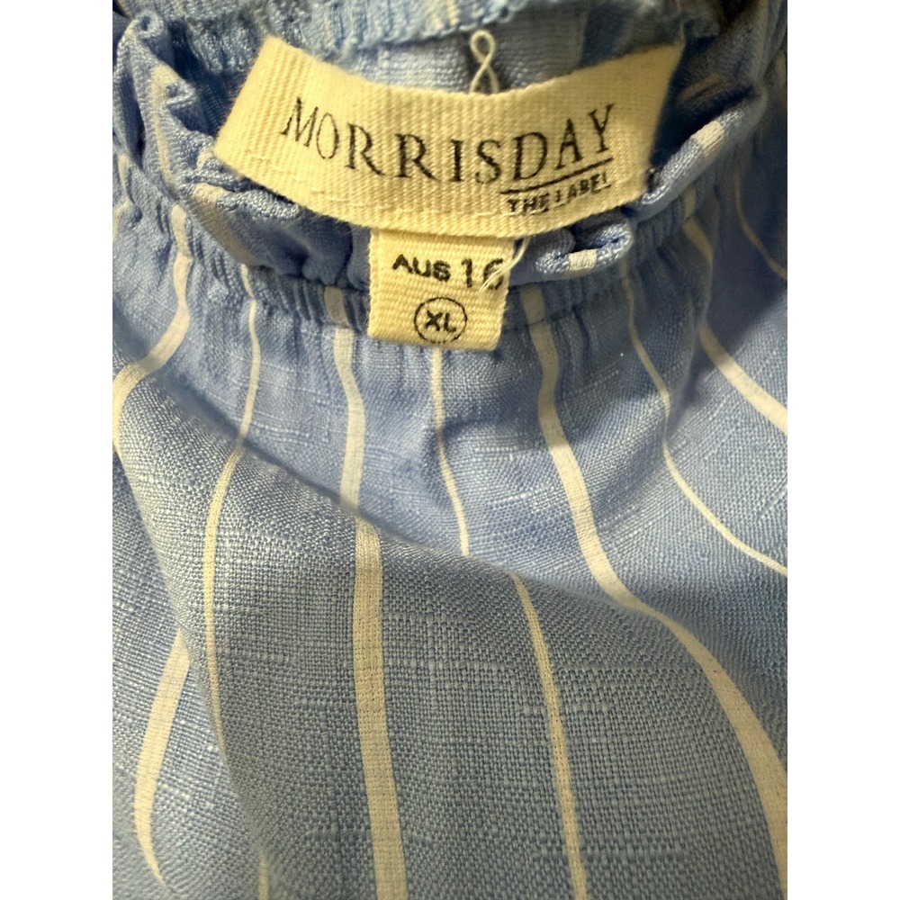 Morrisday The Label‎ Blue White Striped Tassel Tie Wrap Midi Dress XL AUS 16 - Picture 4 of 4